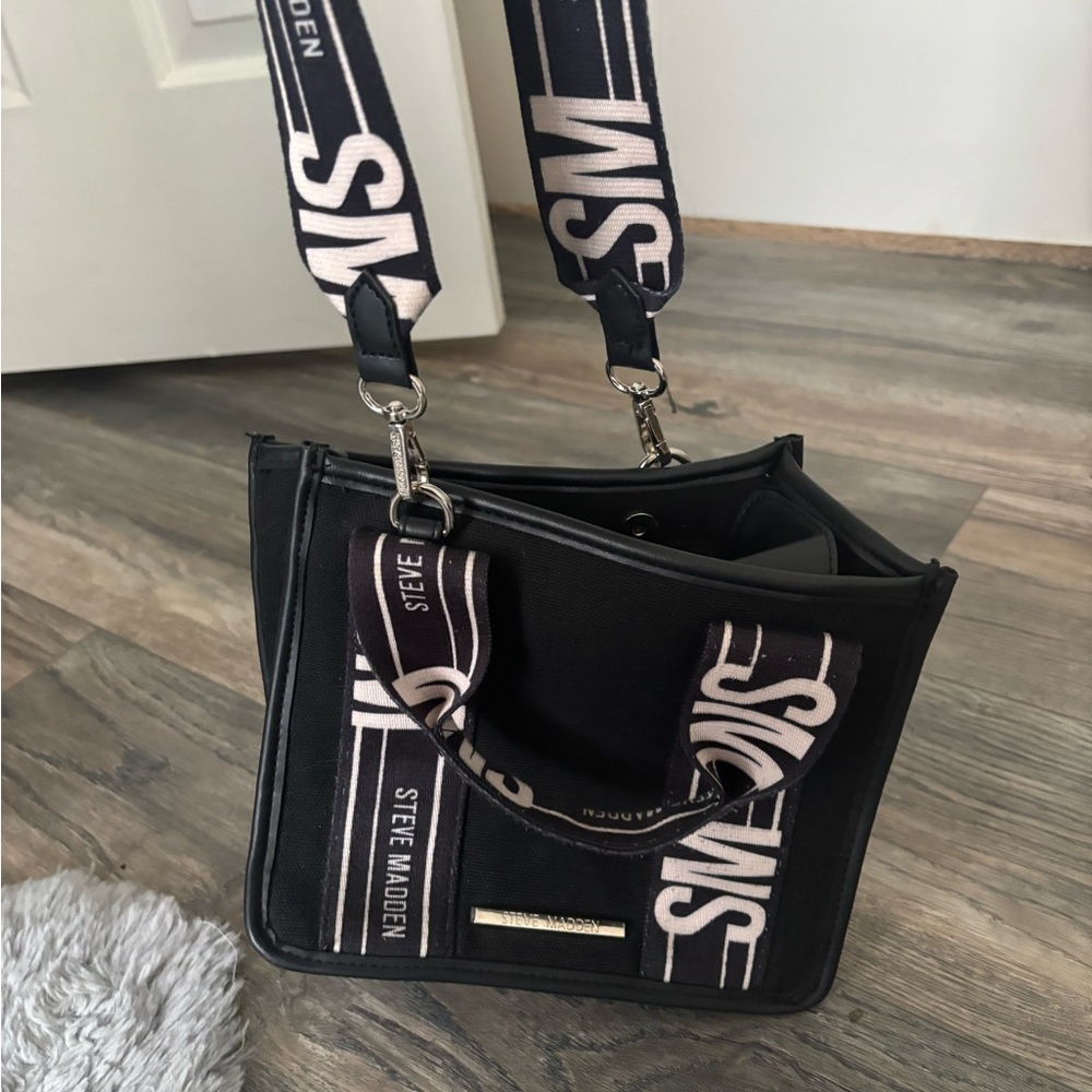 Steve Madden Black Tote with Logo Straps
